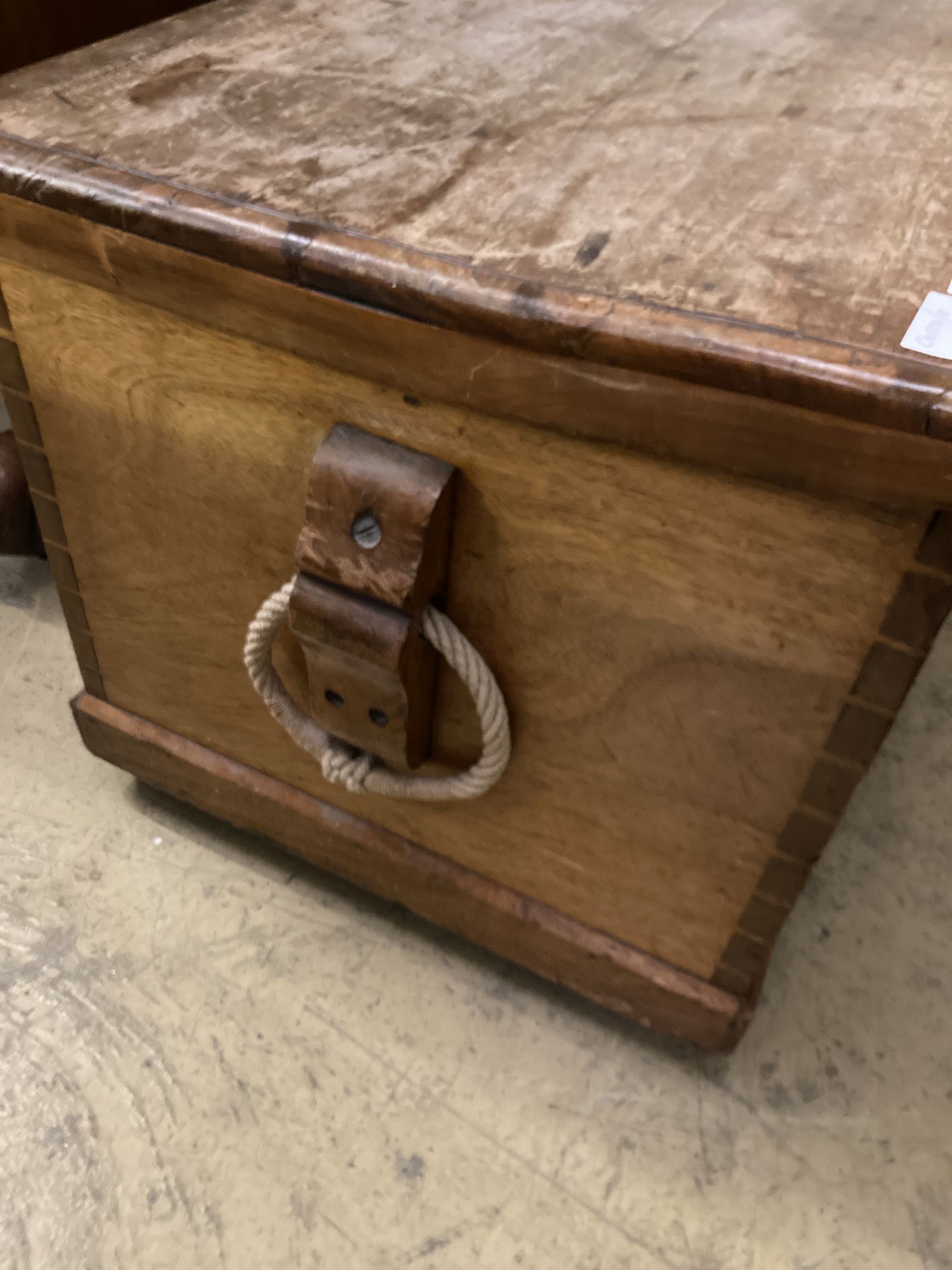 A Victorian camphorwood trunk, length 112cm, depth 54cm, height 55cm